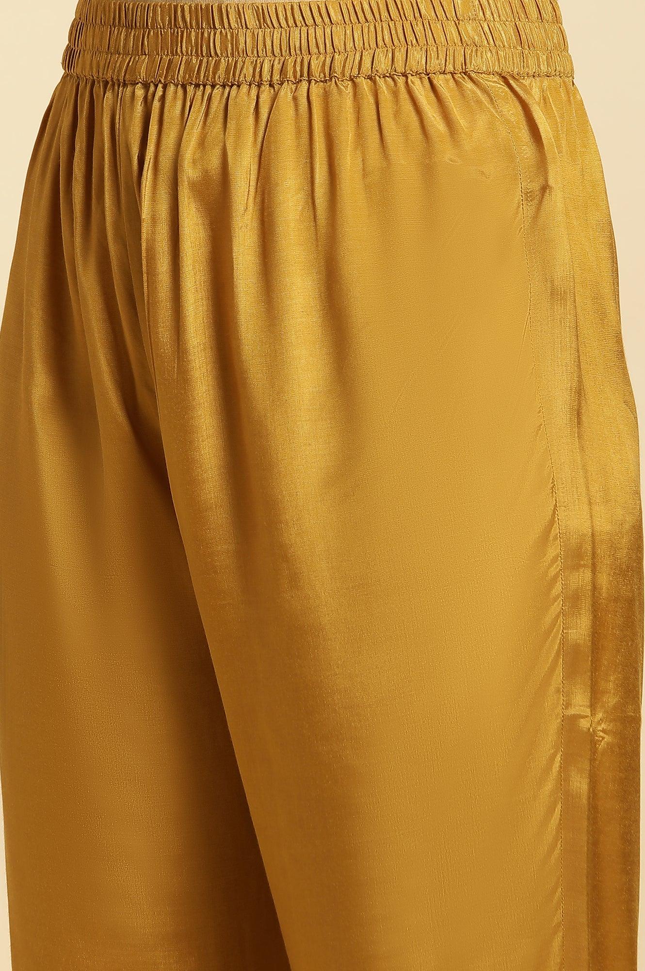 Yellow Embroidered Kurta, Pants And Dupatta Set - Image 3